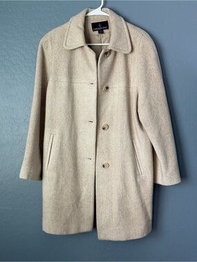 London Fog Beige Wool-Blend Single-Breasted Peacoat
